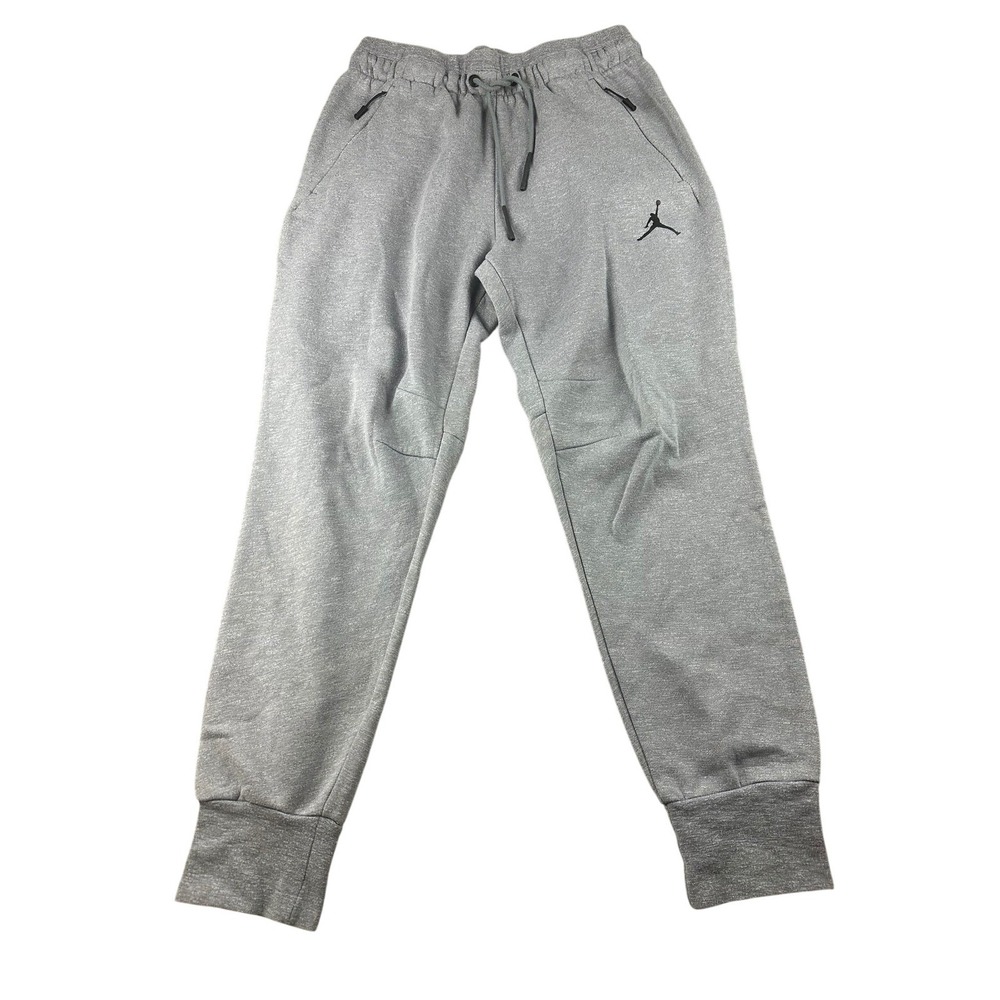 Jordan Jogger Pants Men L Gray Regular Zip Pocket Jumpman Streetwear Sporty